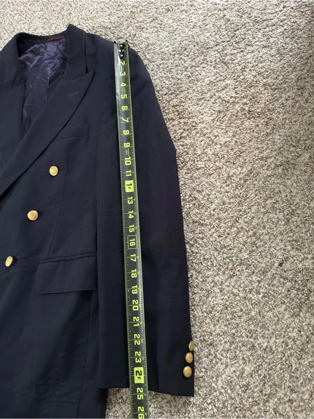 Vintage New Castle & York Navy Double Breasted Blazer 42R Gold Button Wool